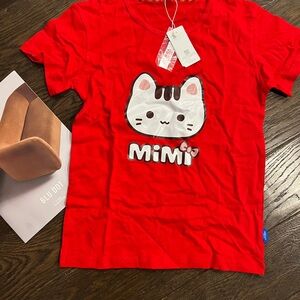 Mimi Kids Red Cat Graphic T-Shirt